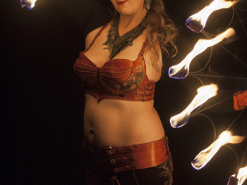 Leather costume for fire artist Freya Danger