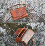 Small leather purse with hand carved Martna lap robe pattern (Estonian folk pattern).