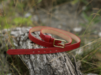 Narrow red leather belt for women
