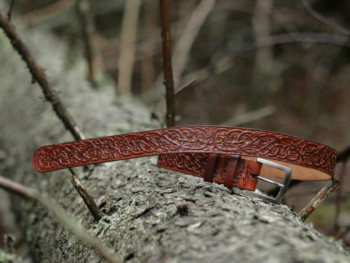 Carved brown leather belt