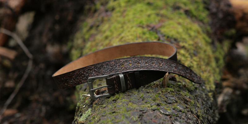 Dark brown carved leather belt