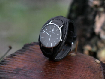 Black leather watch strap