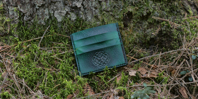 Green double sided card case with celtic knot