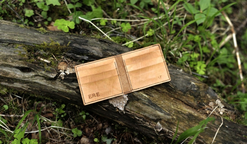 Hand carved leather card wallet. Oiled finish.