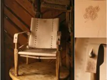 Whole set of the leather parts a roorkhee chair needs. Decorations are made by pyrography technique. 
The portable and lightweight Roorkhee (or Campaign) chair was commonly used by British military officers until WWII. 