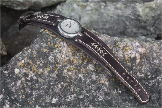 Dark brown leather watch strap