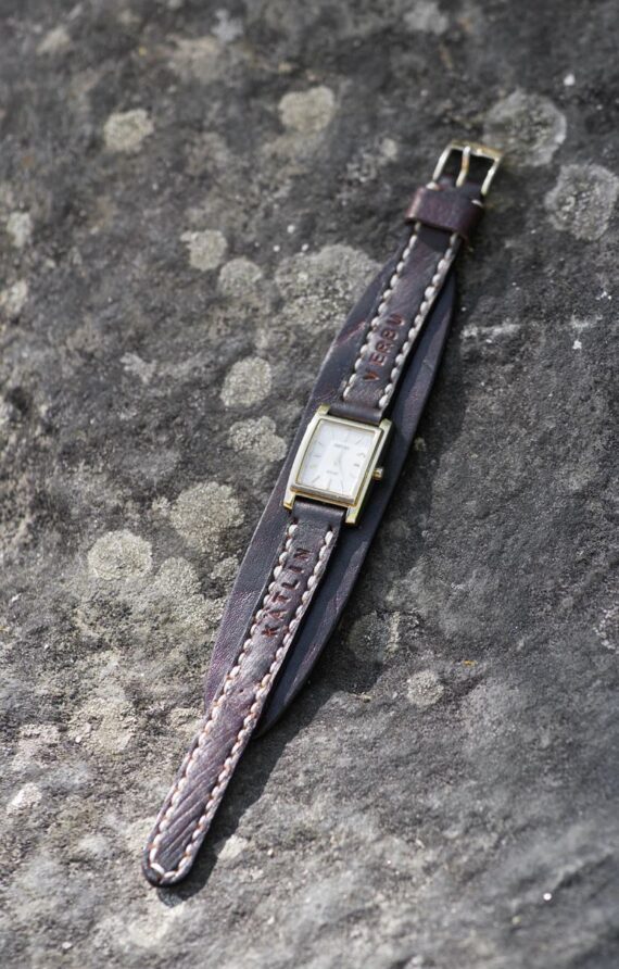 Leather watch strap