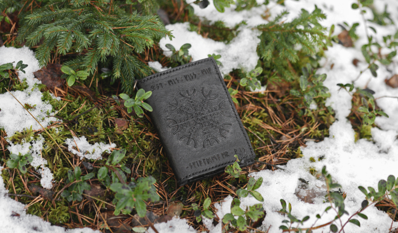 Leather wallet with The Helm of Awe carving