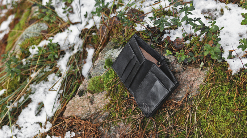 Leather wallet with The Helm of Awe carving