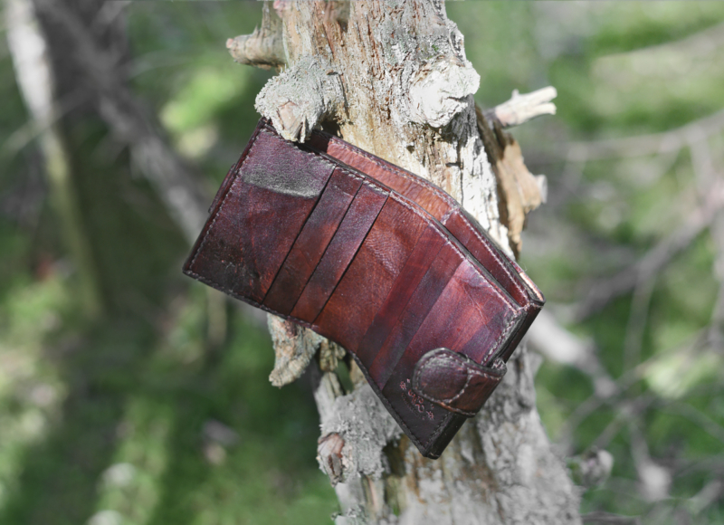 Dark brown leather wallet with fehu runes