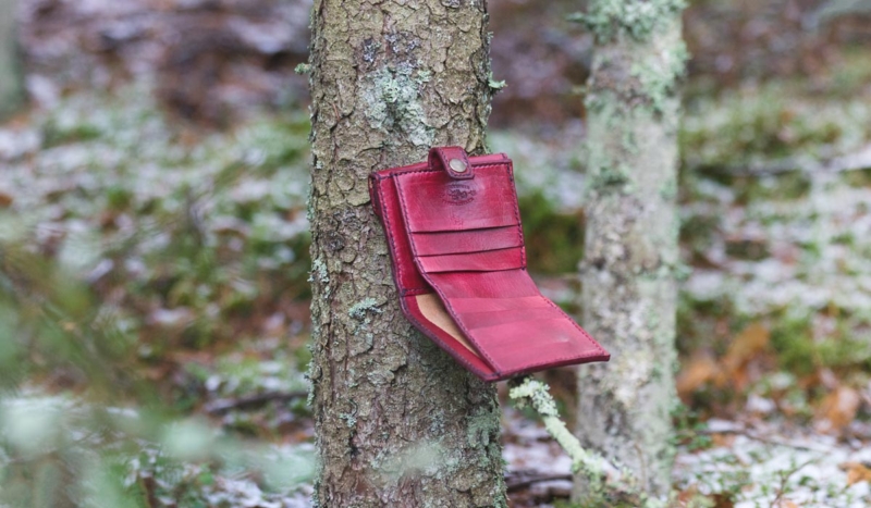 Red leather wallet with fairy image