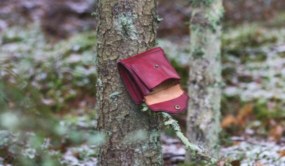 Red leather wallet with fairy image