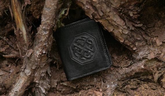 Small black leather wallet with celtic knot