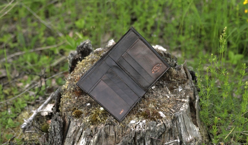 Leather wallet with carved runes