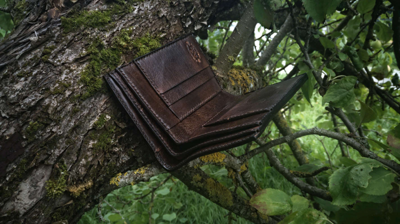 Leather wallet with eagle image, view to the inside of the wallet