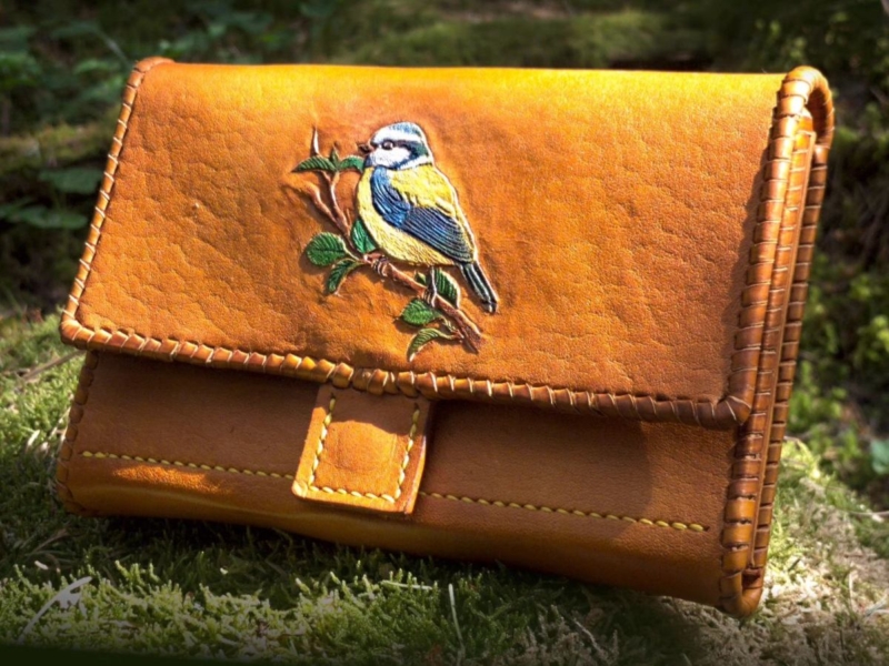 Wallet on green mossy forest ground.